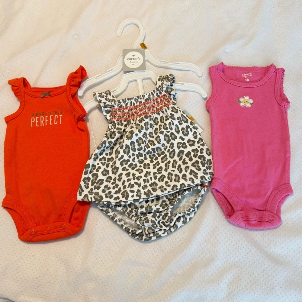Carter’s Newborn Bundle New & preowned Leopard Print outfit One piece Bodysuits